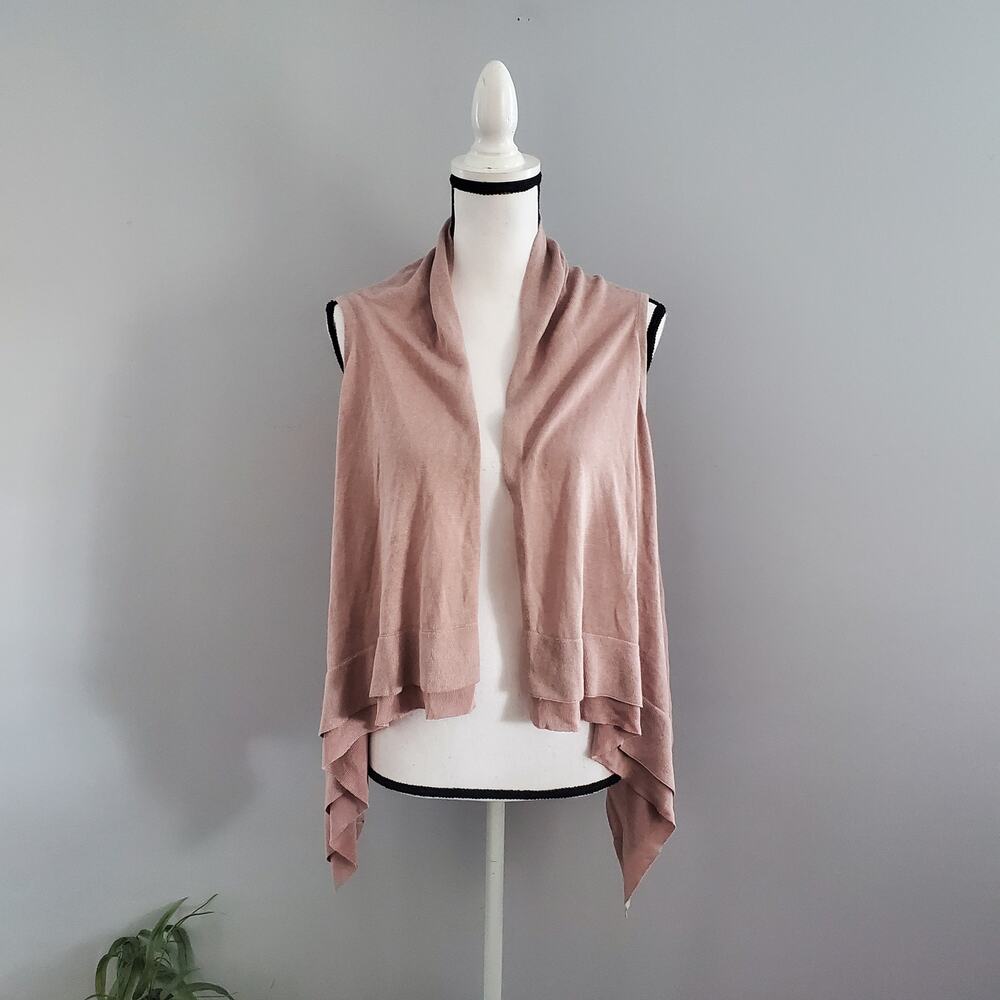New York & Company Streetwear Sleeveless Pink Open Cardigan L